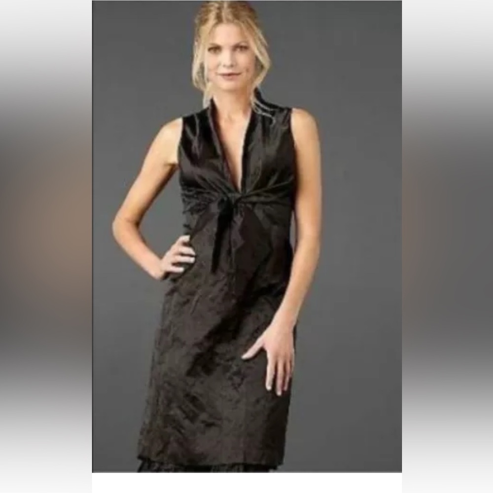 EILEEN FISHER Sz 4 Black Steel Satin Sleeveless Dress Lined Cotton Blend LBD